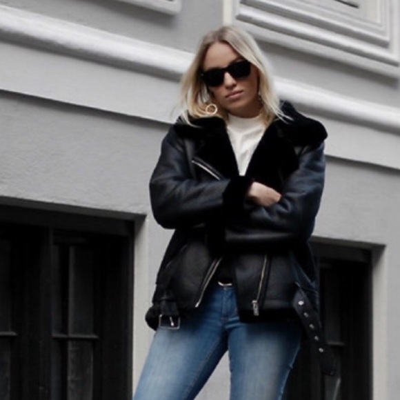 zara leather shearling jacket